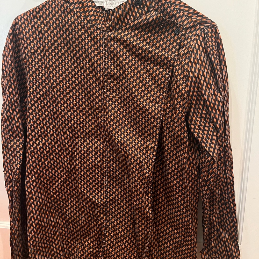 Black and Orange Geometric Long Sleeve Shirt